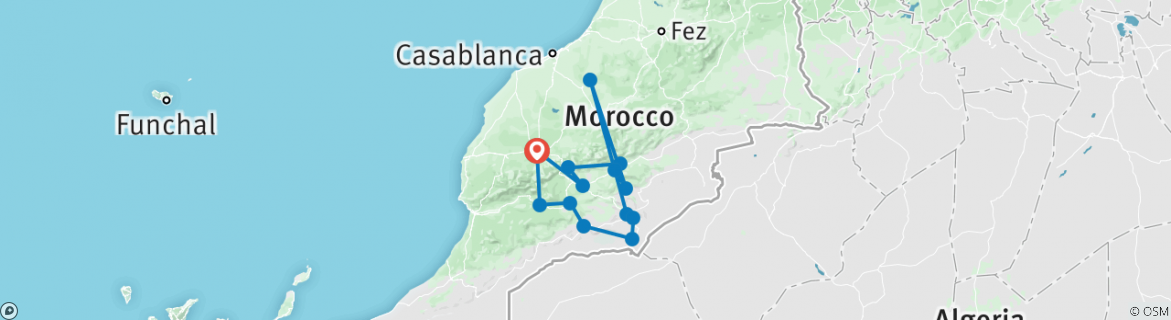 Image of a map showing the route of the tour