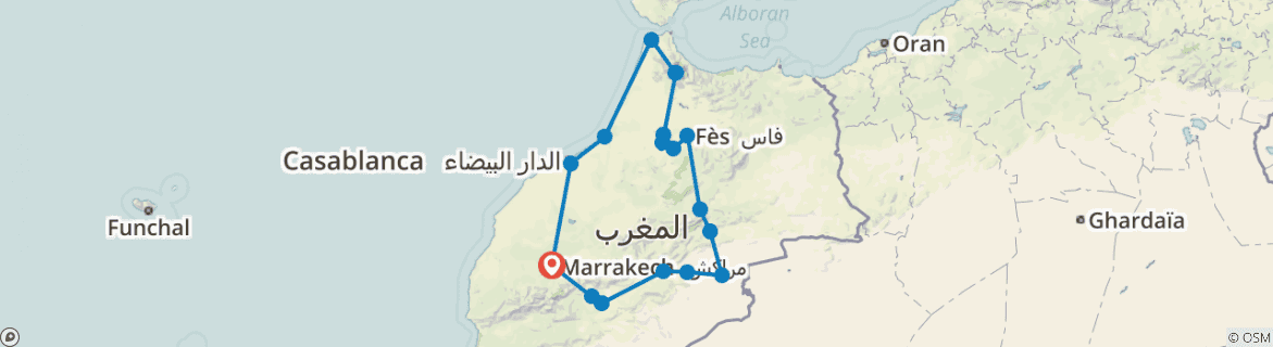 Image of a map showing the route of the tour