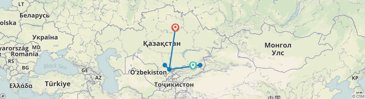 Image of a map showing the route of the tour