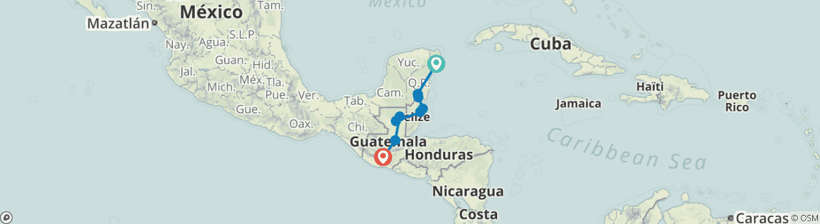Image of a map showing the route of the tour