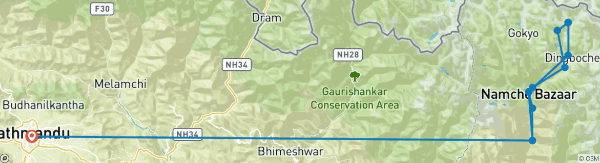 Image of a map showing the route of the tour
