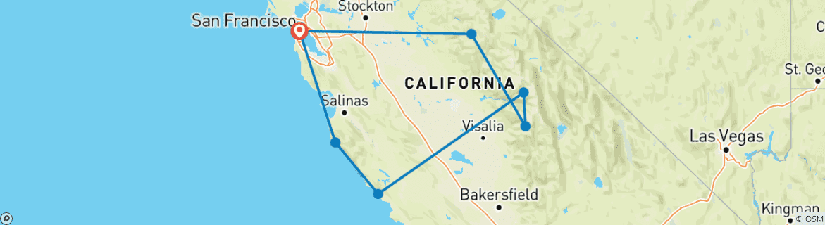 Image of a map showing the route of the tour