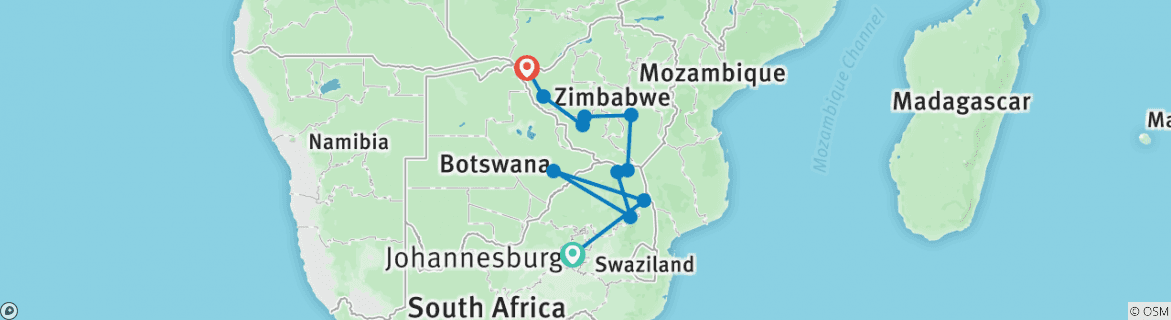 Image of a map showing the route of the tour