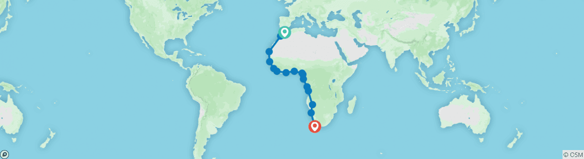 Image of a map showing the route of the tour