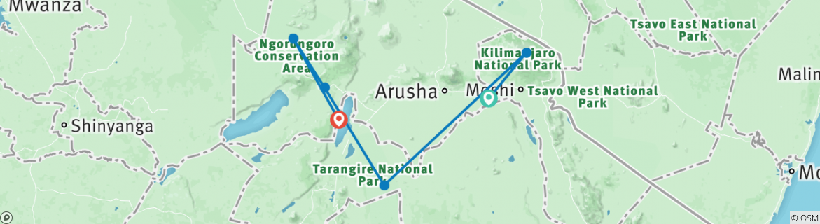 Image of a map showing the route of the tour