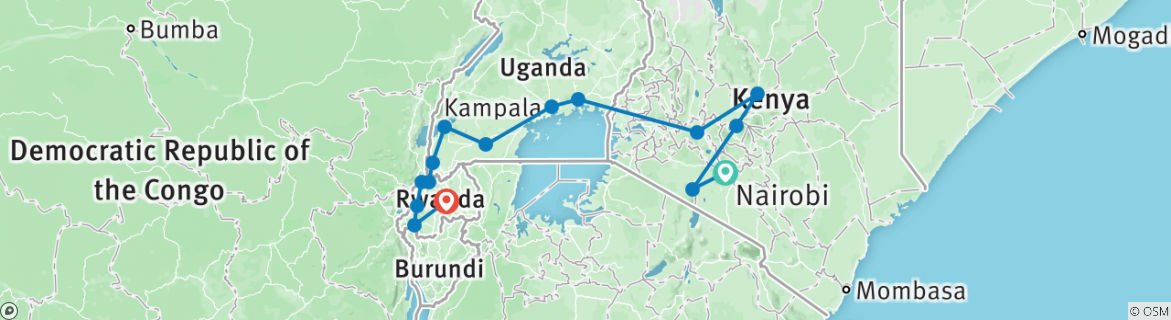 Image of a map showing the route of the tour