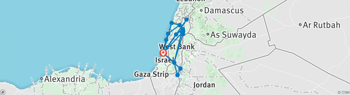 Image of a map showing the route of the tour