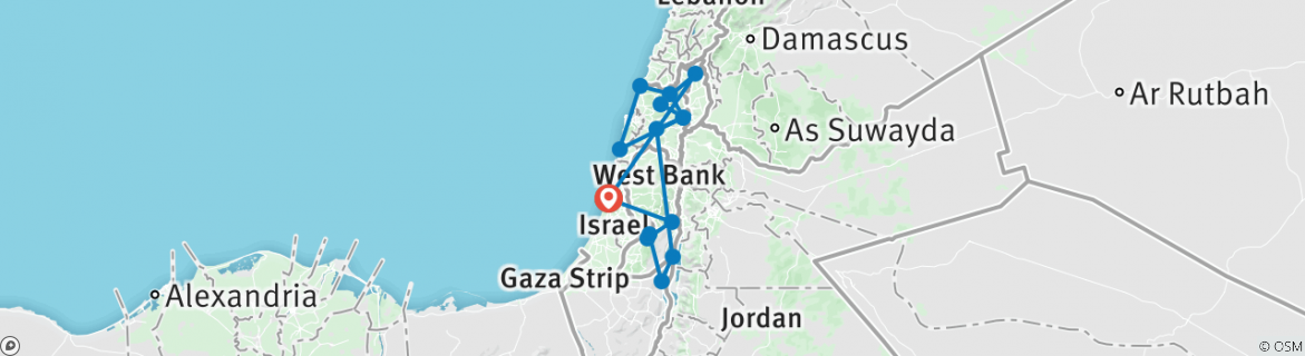 Image of a map showing the route of the tour
