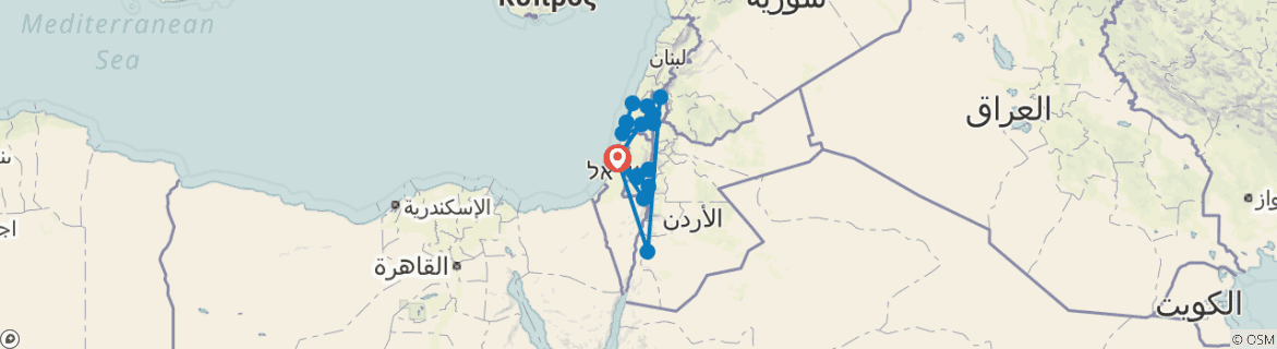 Image of a map showing the route of the tour