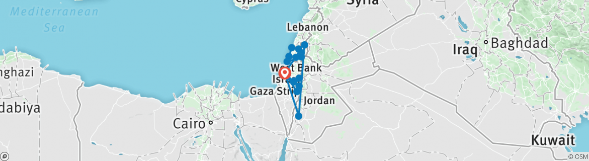 Image of a map showing the route of the tour