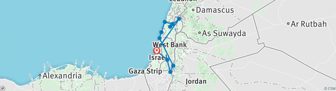 Image of a map showing the route of the tour