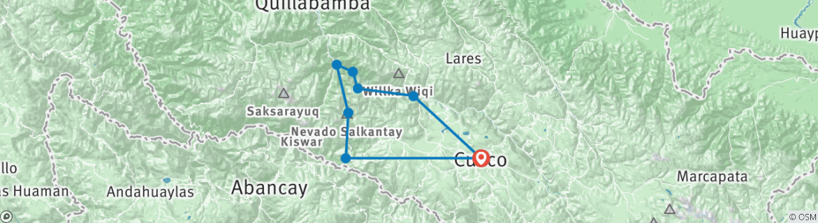 Image of a map showing the route of the tour
