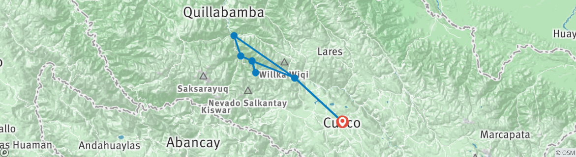 Image of a map showing the route of the tour