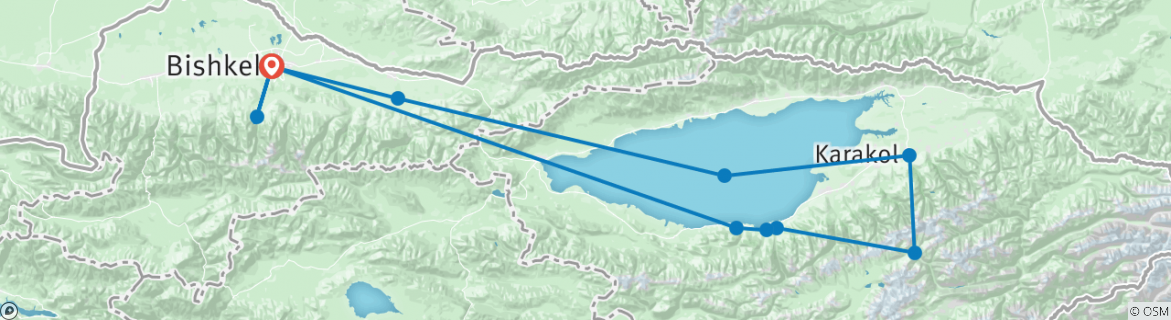 Image of a map showing the route of the tour