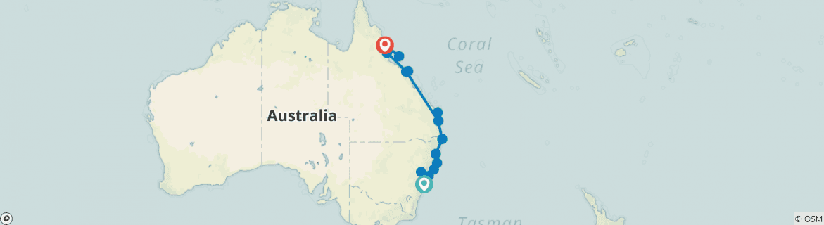 Image of a map showing the route of the tour