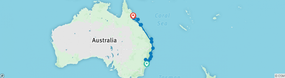 Image of a map showing the route of the tour