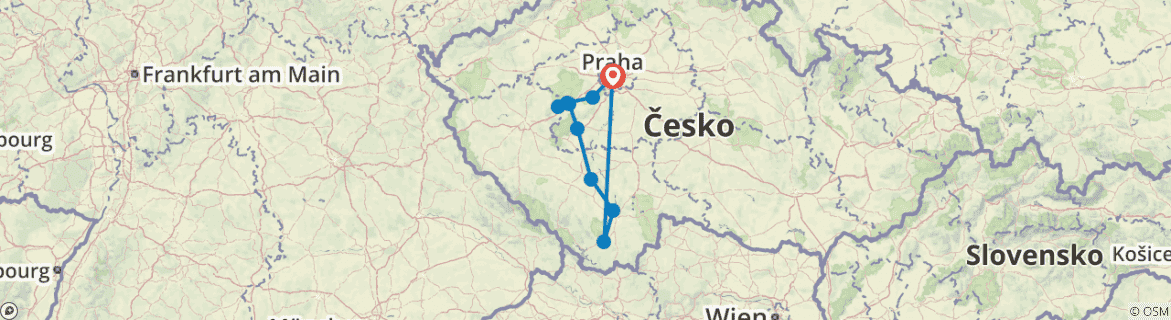 Image of a map showing the route of the tour