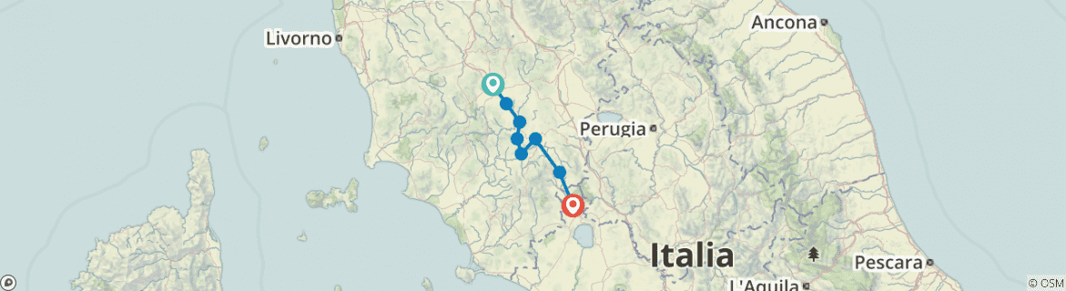 Image of a map showing the route of the tour