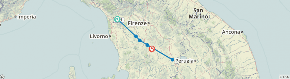 Image of a map showing the route of the tour