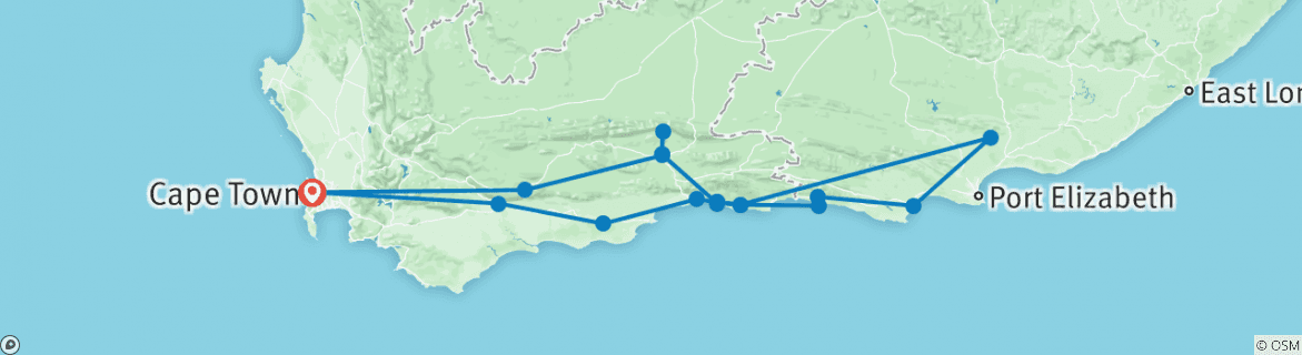 Image of a map showing the route of the tour