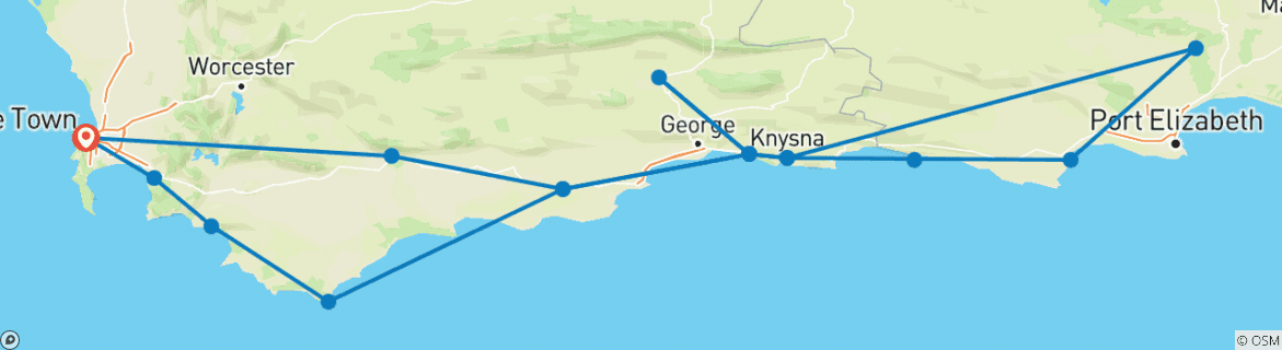 Image of a map showing the route of the tour