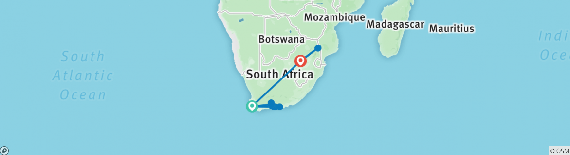 Image of a map showing the route of the tour