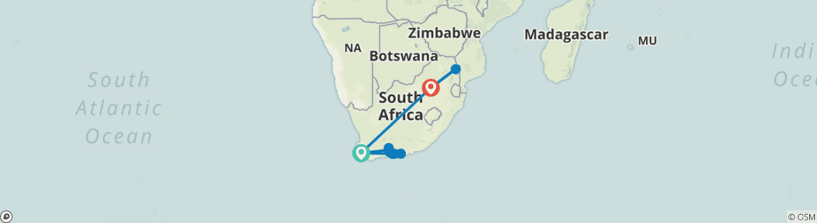 Image of a map showing the route of the tour