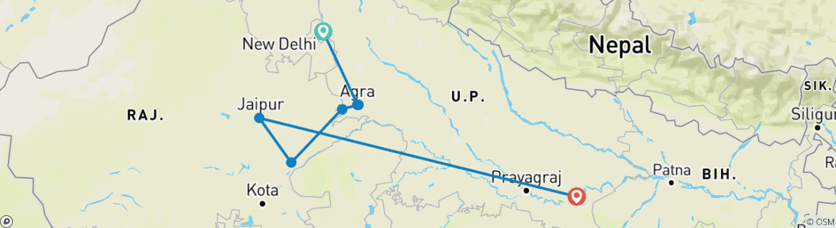 Image d'une carte montrant l'itinéraire du circuit