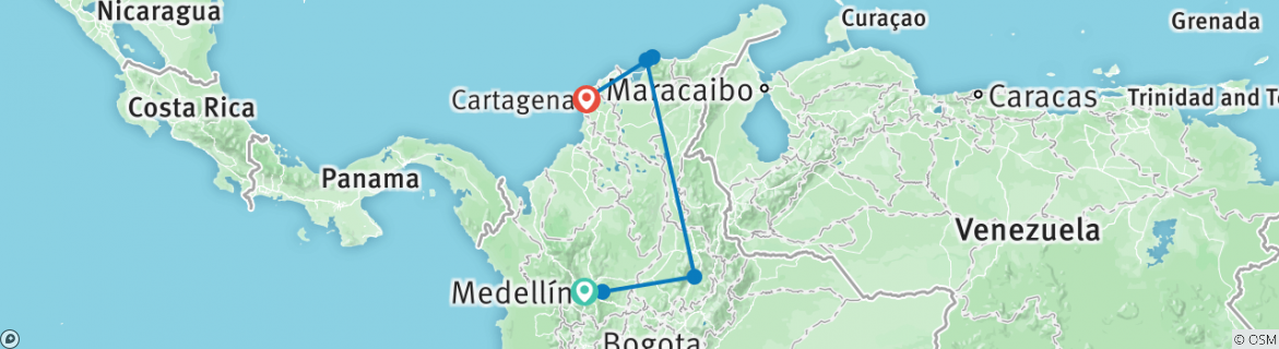 Image of a map showing the route of the tour