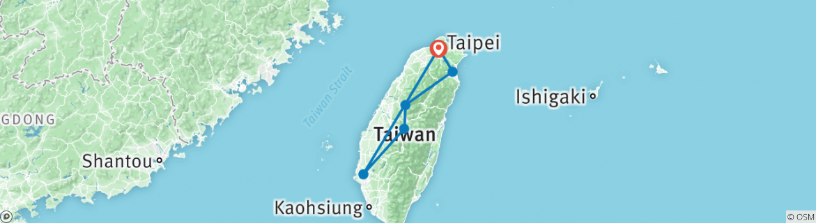 Image of a map showing the route of the tour