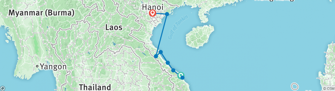 Image of a map showing the route of the tour