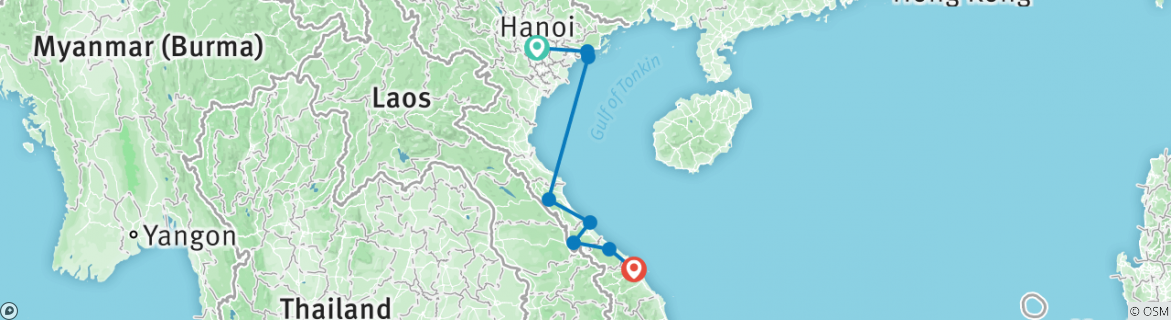 Image of a map showing the route of the tour