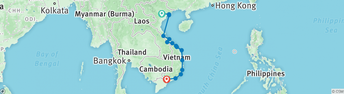 Image of a map showing the route of the tour