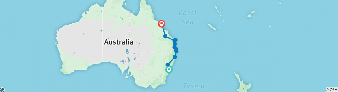 Image of a map showing the route of the tour