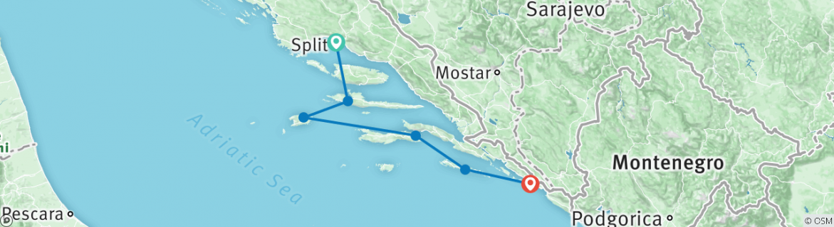 Image of a map showing the route of the tour