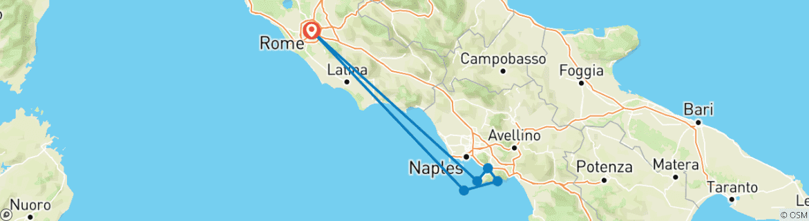 Image of a map showing the route of the tour