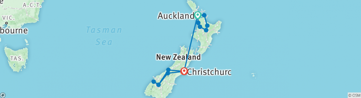 Image of a map showing the route of the tour