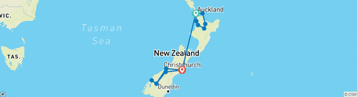 Image of a map showing the route of the tour