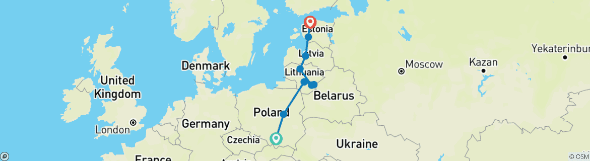 Carte du circuit Les Baltes et la Pologne : la vie citadine et la nature en 13 jours - départ garanti