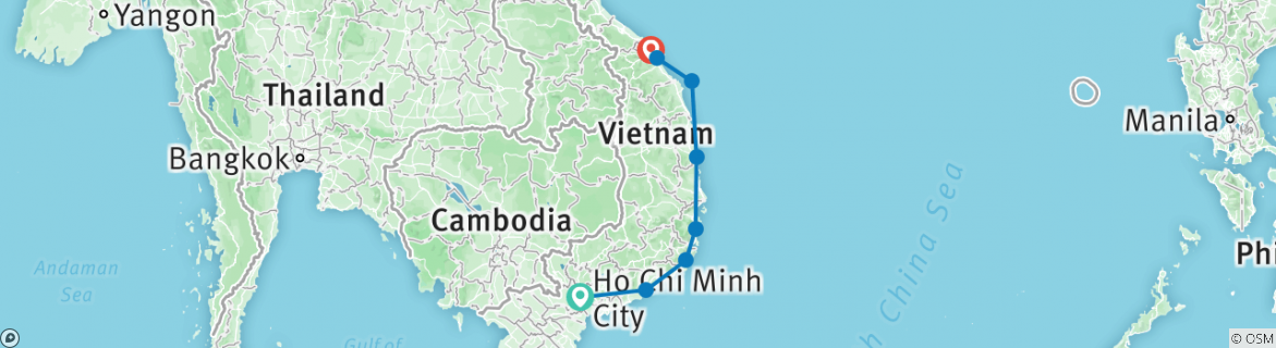Image of a map showing the route of the tour