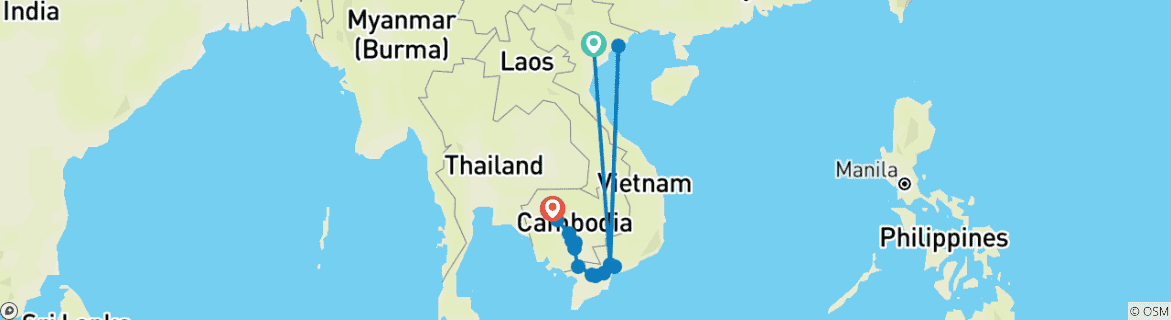 Image of a map showing the route of the tour