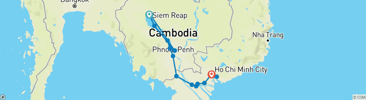 Image of a map showing the route of the tour