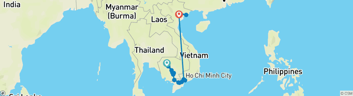 Image of a map showing the route of the tour