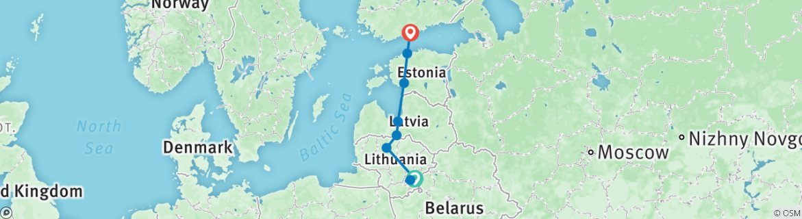 Image of a map showing the route of the tour