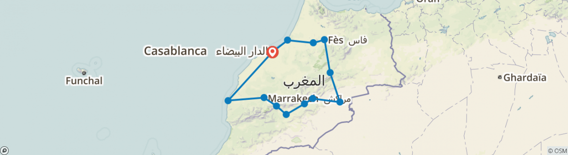 Image of a map showing the route of the tour
