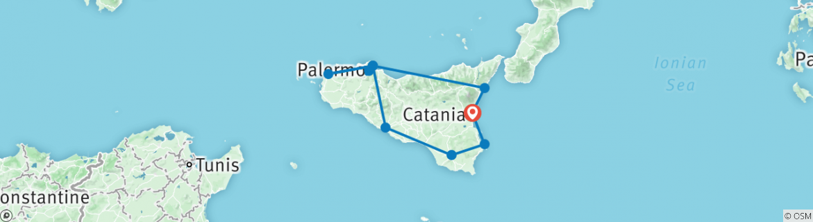 Image of a map showing the route of the tour