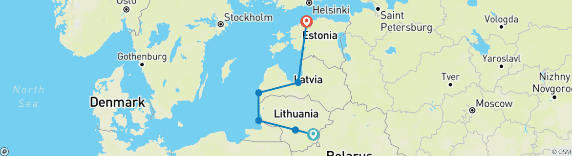 Karte von Baltische Highlights und Seefahrt Kleingruppenreise - 10 Tage