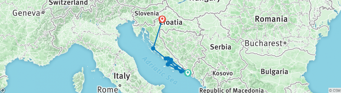 Image of a map showing the route of the tour