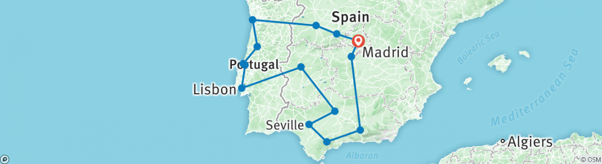 Image of a map showing the route of the tour