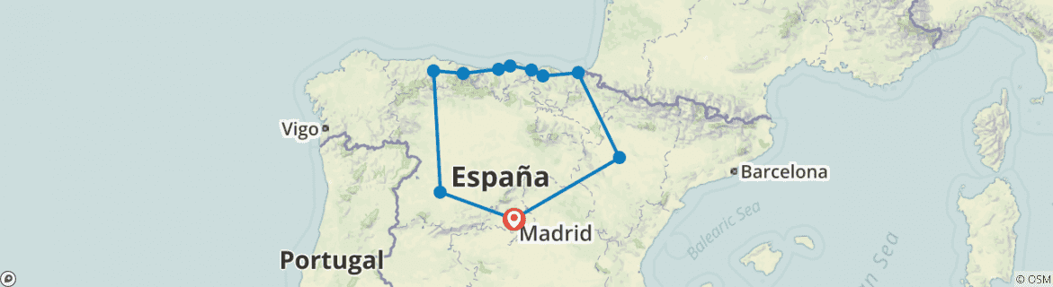 Image of a map showing the route of the tour